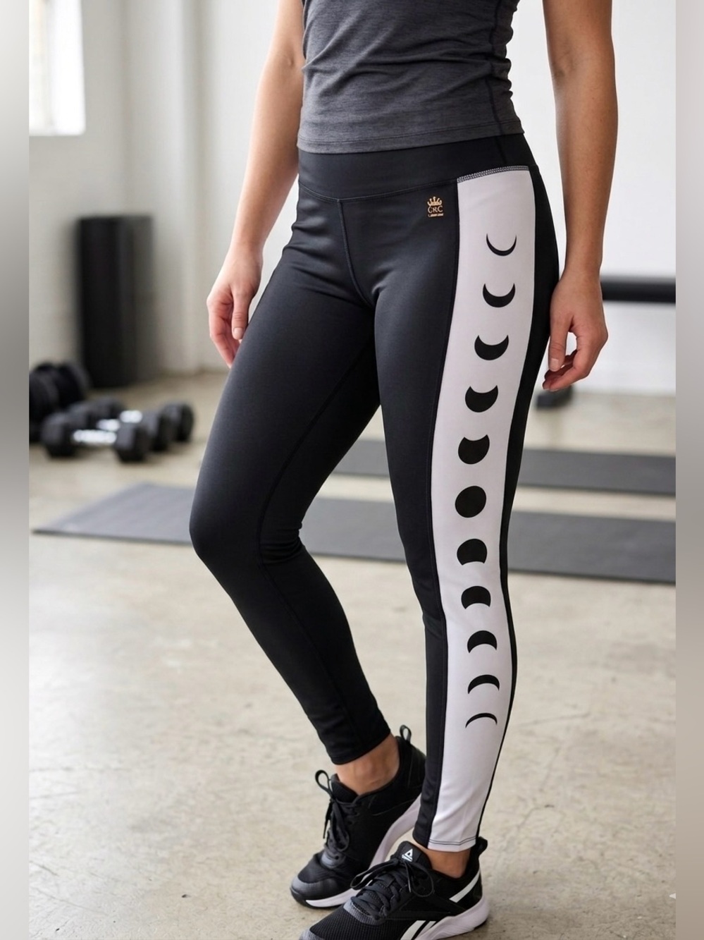 C&C California Black Leggings with White Moon-Phase Side Panel